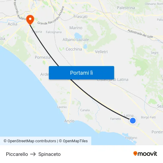 Piccarello to Spinaceto map