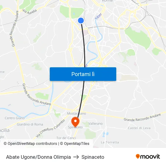 Abate Ugone/Donna Olimpia to Spinaceto map