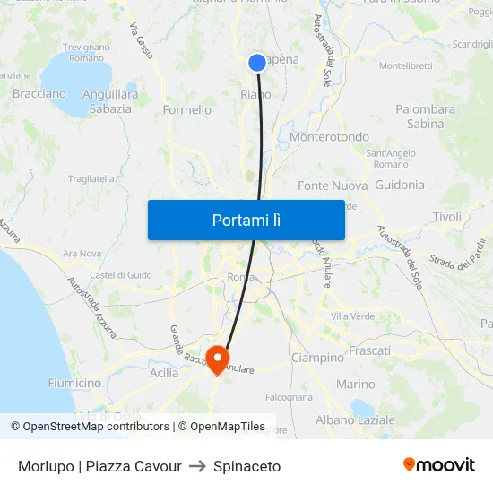 Morlupo | Piazza Cavour to Spinaceto map