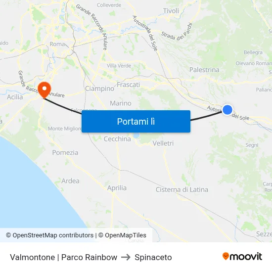 Valmontone | Parco Rainbow to Spinaceto map