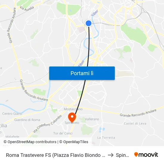 Roma Trastevere FS (Piazza Flavio Biondo - Ingresso Stazione) to Spinaceto map