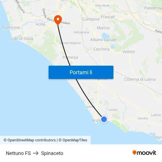 Nettuno FS to Spinaceto map