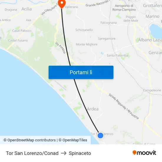 Tor San Lorenzo/Conad to Spinaceto map