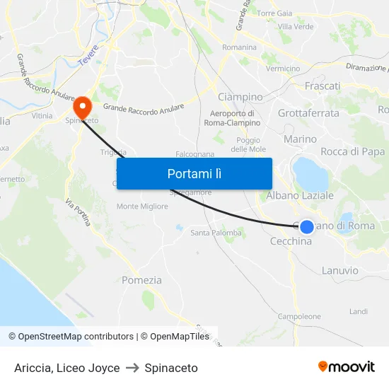 Ariccia, Liceo Joyce to Spinaceto map