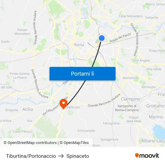 Tiburtina/Portonaccio to Spinaceto map