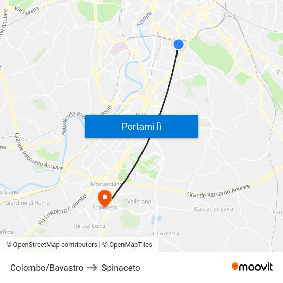 Colombo/Bavastro to Spinaceto map