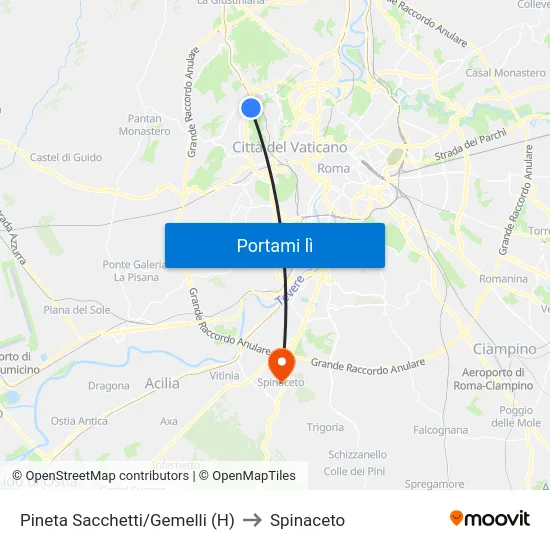 Pineta Sacchetti/Gemelli (H) to Spinaceto map