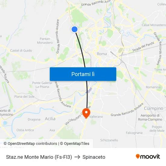 Staz.ne Monte Mario (Fs-Fl3) to Spinaceto map