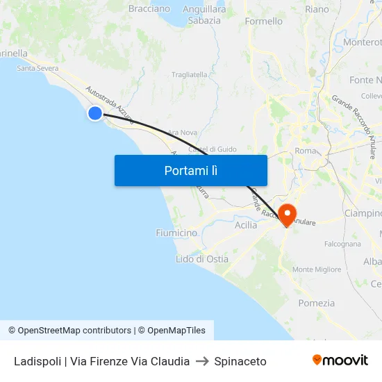 Ladispoli | Via Firenze Via Claudia to Spinaceto map