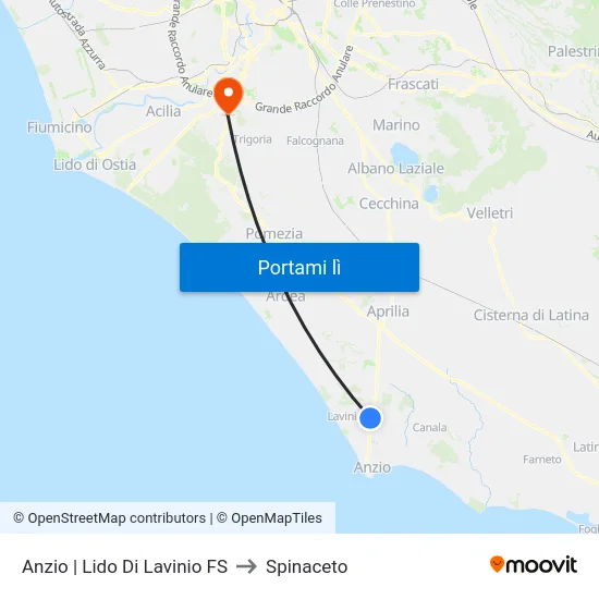 Anzio | Lido Di Lavinio FS to Spinaceto map