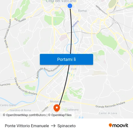 Ponte Vittorio Emanuele to Spinaceto map