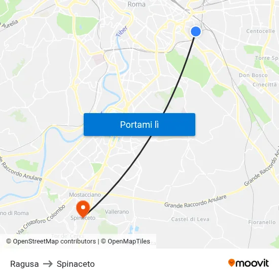 Ragusa to Spinaceto map