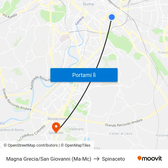 Magna Grecia/San Giovanni (Ma-Mc) to Spinaceto map
