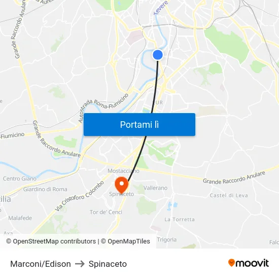 Marconi/Edison to Spinaceto map