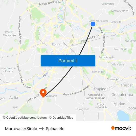 Morrovalle/Sirolo to Spinaceto map