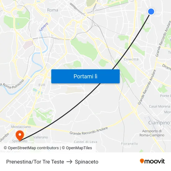 Prenestina/Tor Tre Teste to Spinaceto map