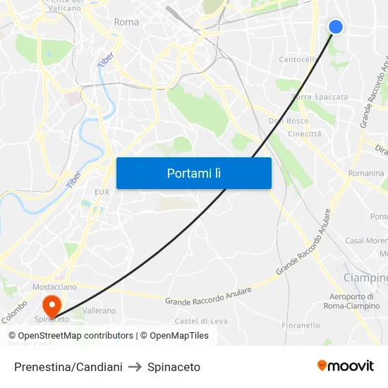 Prenestina/Candiani to Spinaceto map