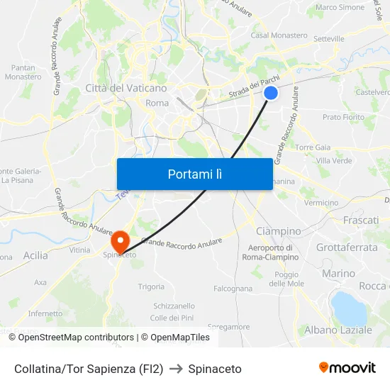 Collatina/Tor Sapienza (Fl2) to Spinaceto map