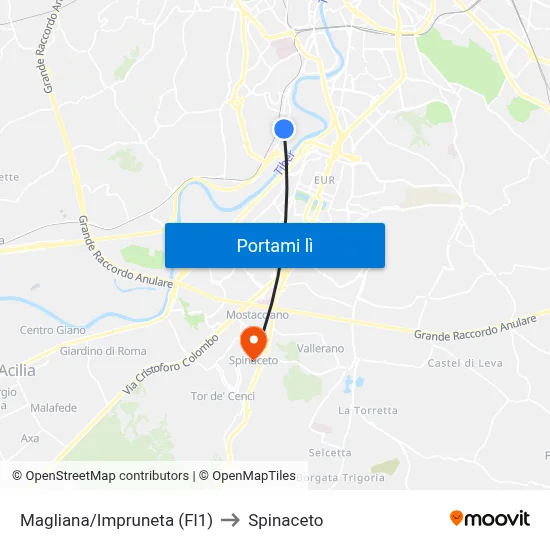 Magliana/Impruneta (Fl1) to Spinaceto map