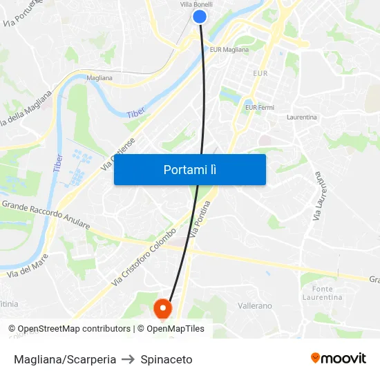 Magliana/Scarperia to Spinaceto map