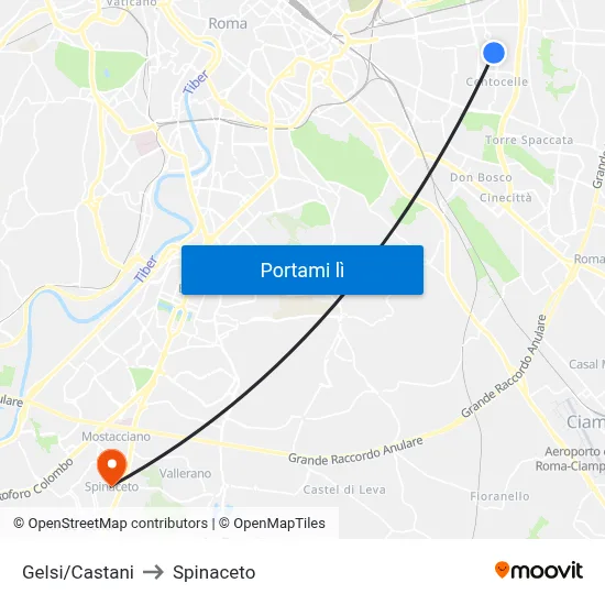 Gelsi/Castani to Spinaceto map