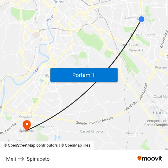 Meli to Spinaceto map