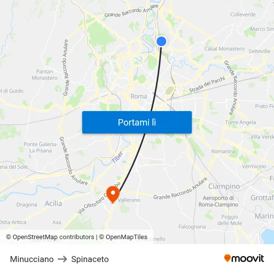 Minucciano to Spinaceto map