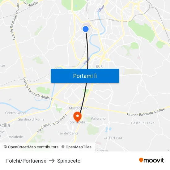 Folchi/Portuense to Spinaceto map
