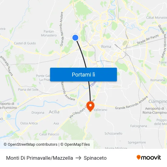 Monti Di Primavalle/Mazzella to Spinaceto map