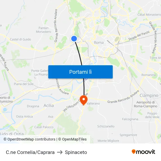 C.ne Cornelia/Caprara to Spinaceto map