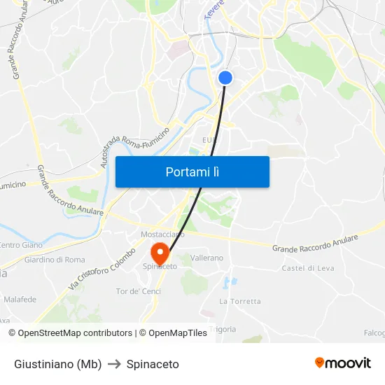 Giustiniano (Mb) to Spinaceto map