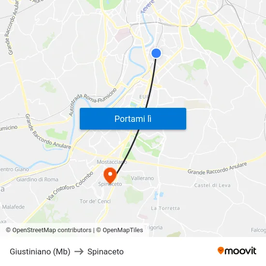 Giustiniano (Mb) to Spinaceto map