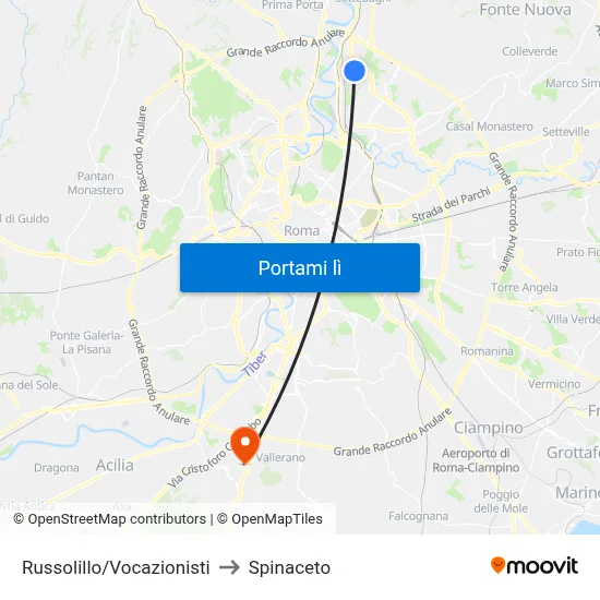 Russolillo/Vocazionisti to Spinaceto map