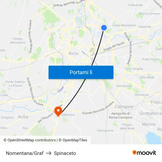 Nomentana/Graf to Spinaceto map