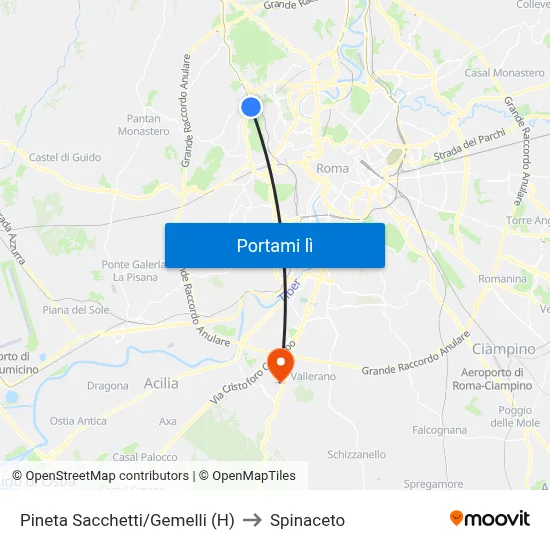 Pineta Sacchetti/Gemelli (H) to Spinaceto map