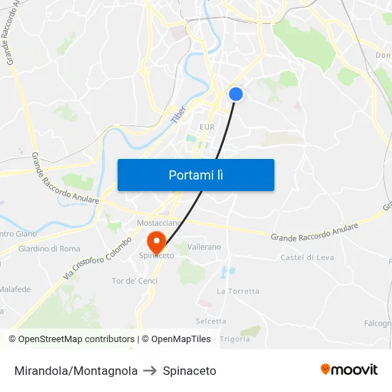Mirandola/Montagnola to Spinaceto map