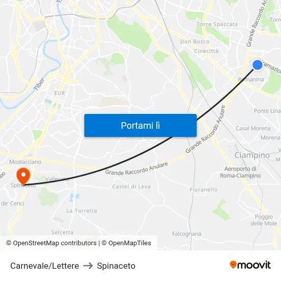 Carnevale/Lettere to Spinaceto map