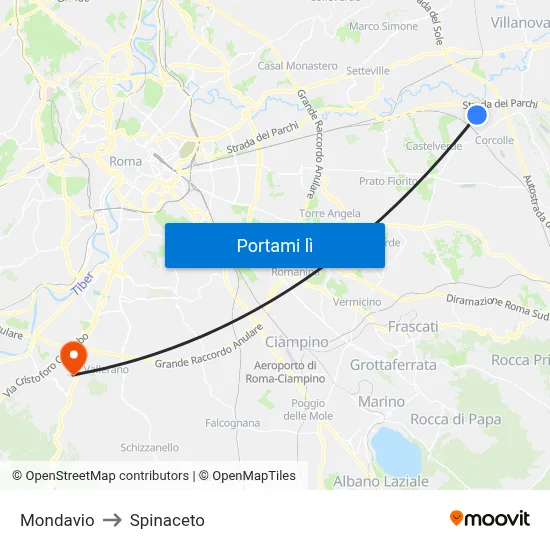 Mondavio to Spinaceto map
