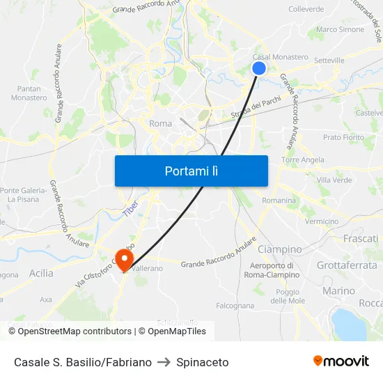 Casale S. Basilio/Fabriano to Spinaceto map