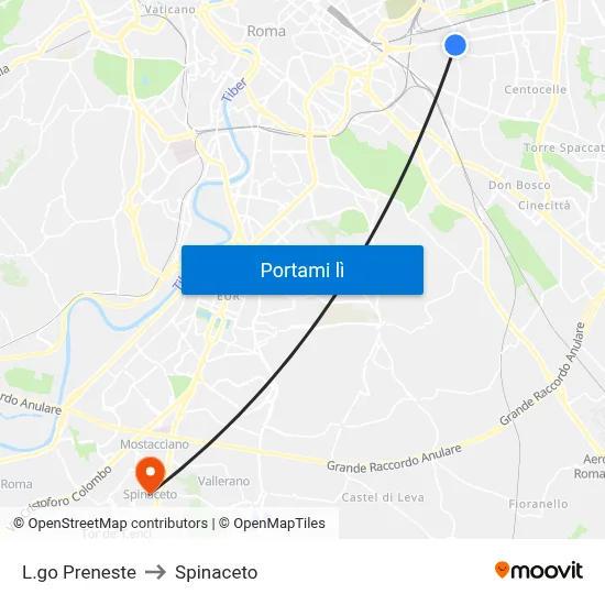L.go Preneste to Spinaceto map