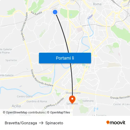 Bravetta/Gonzaga to Spinaceto map