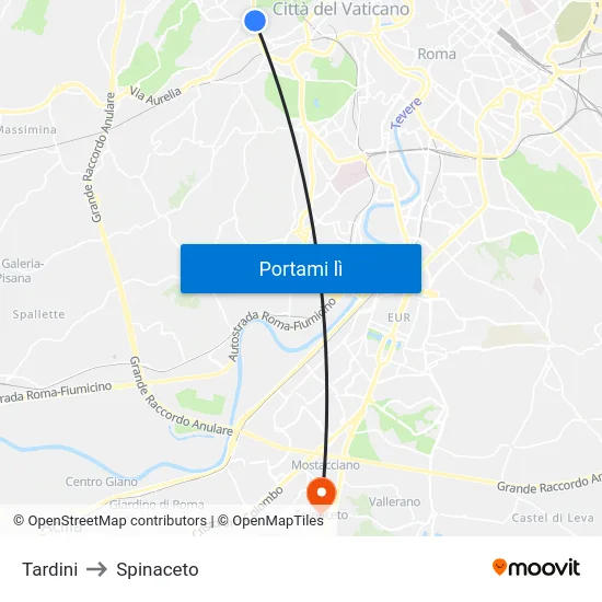 Tardini to Spinaceto map