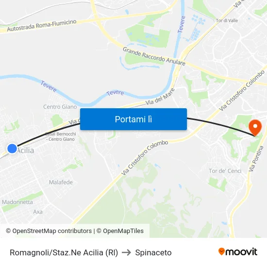 Romagnoli/Staz.Ne Acilia (Rl) to Spinaceto map