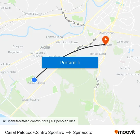 Casal Palocco/Centro Sportivo to Spinaceto map