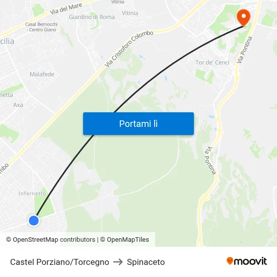 Castel Porziano/Torcegno to Spinaceto map