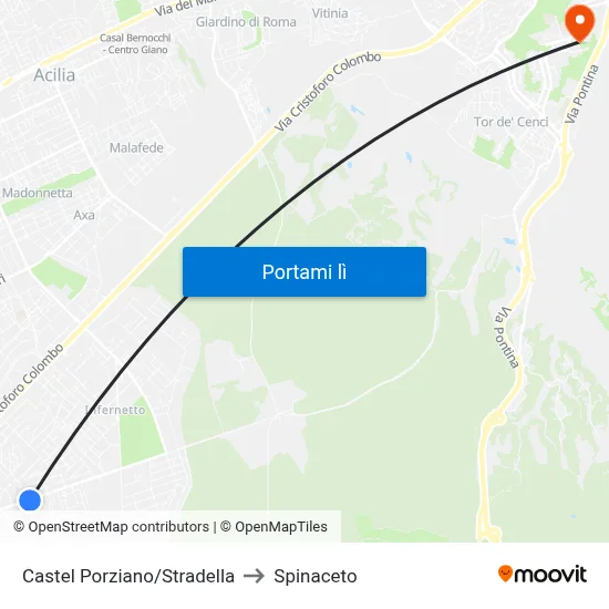 Castel Porziano/Stradella to Spinaceto map