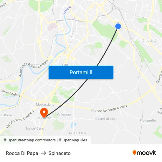 Rocca Di Papa to Spinaceto map