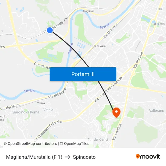 Magliana/Muratella (Fl1) to Spinaceto map
