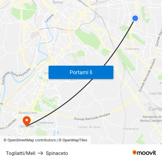 Togliatti/Meli to Spinaceto map