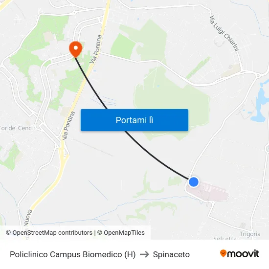 Policlinico Campus Biomedico (H) to Spinaceto map